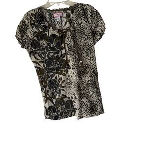 Koi by Kathy Peterson Y2k Scrub XS Floral Animal Print Short Sleeve Top Nursing